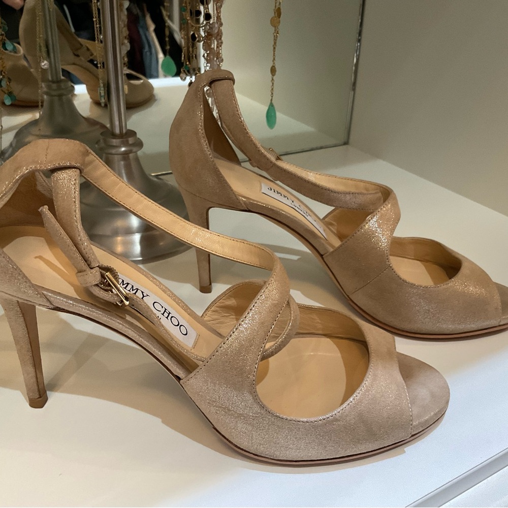 Jimmy Choo Tan Peep Toe Heels